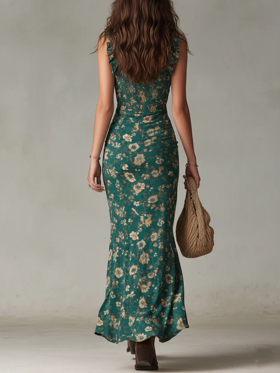 Abito Maxi Stampato Verde Bohemien