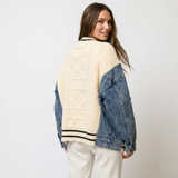 Cora – Pletena jakna patchwork s opuštenim traperom