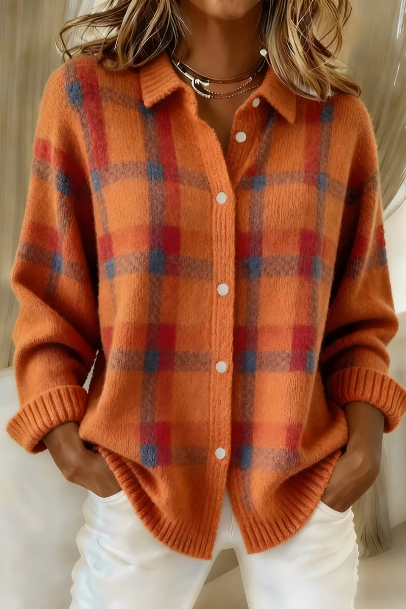 Katarina - Retro vuneni ručno pleteni pulover s kontrastnim detaljima