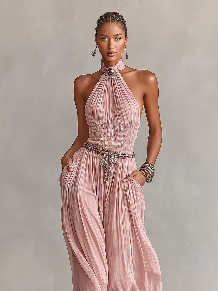 Tuta Plisata Elegante Atemporale con Collo Halter