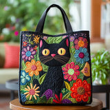 Zadivljujuća crna quilted torba s mačkama