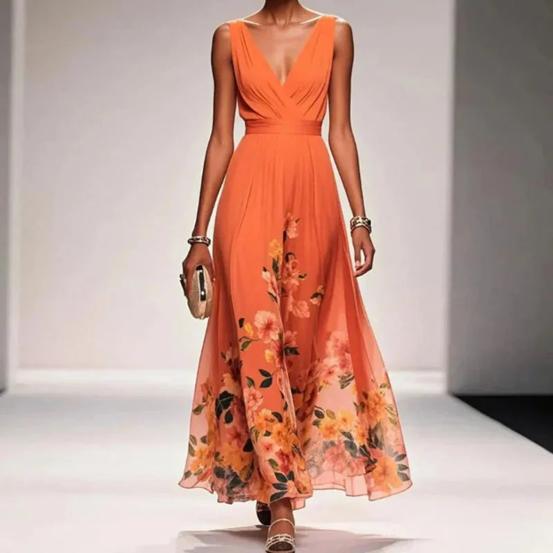 Abito elegante a fiori con scollo a V