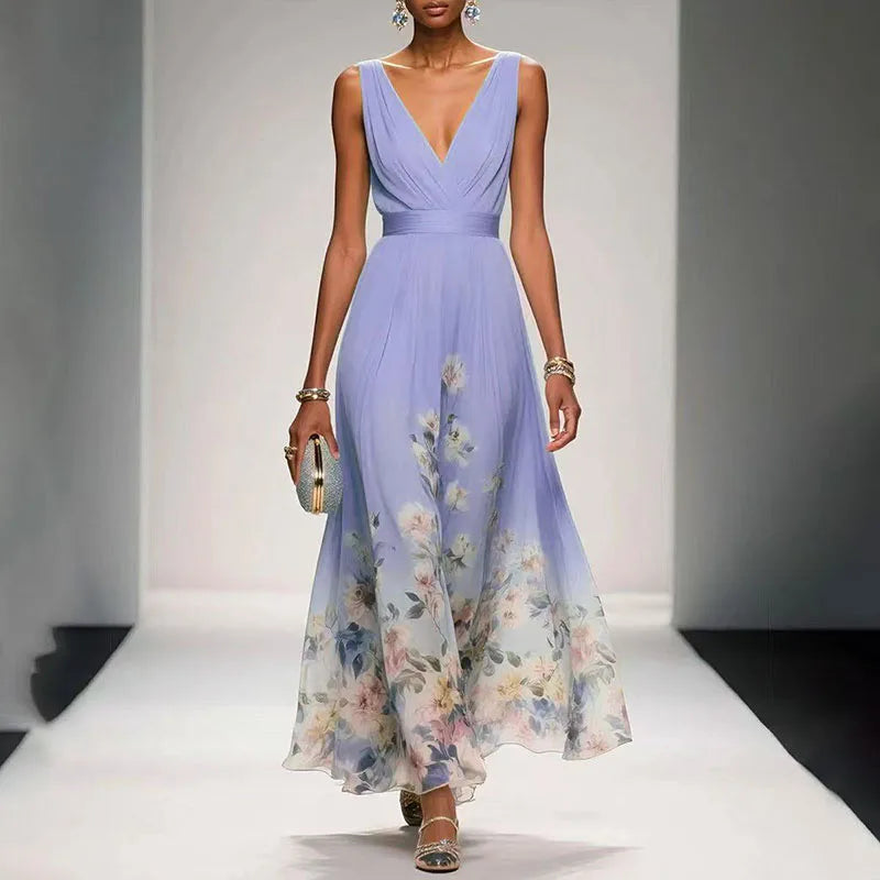 Abito elegante a fiori con scollo a V