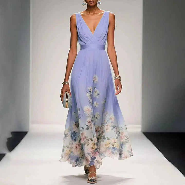 Abito elegante a fiori con scollo a V