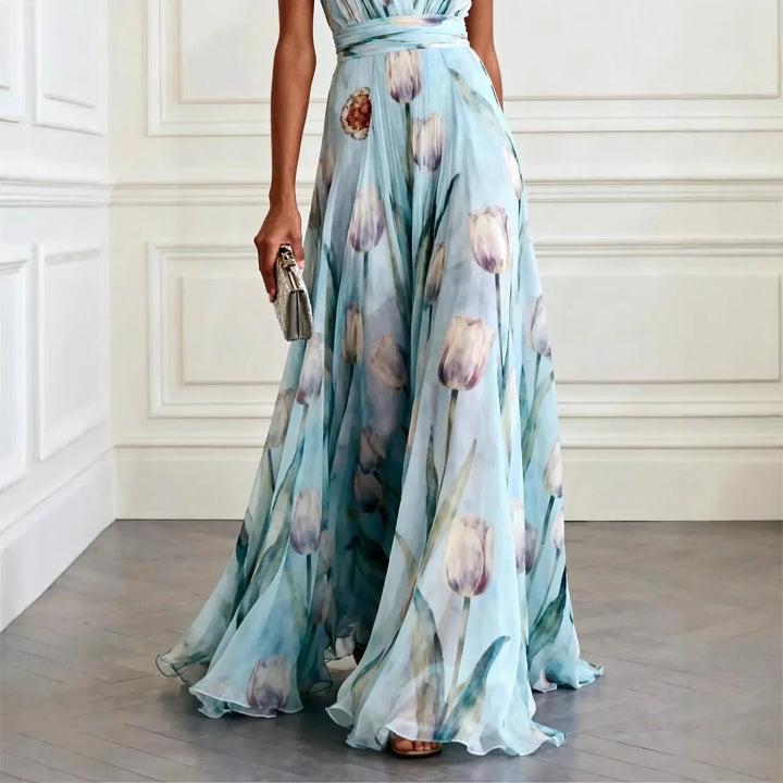 Abito elegante con stampa di tulipani