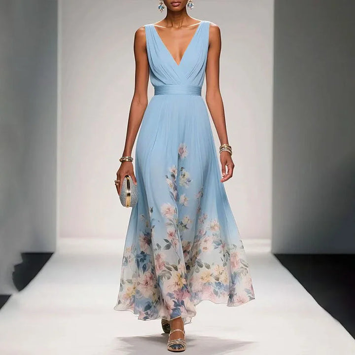 Abito elegante a fiori con scollo a V