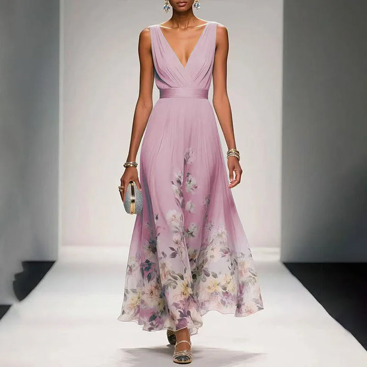 Abito elegante a fiori con scollo a V