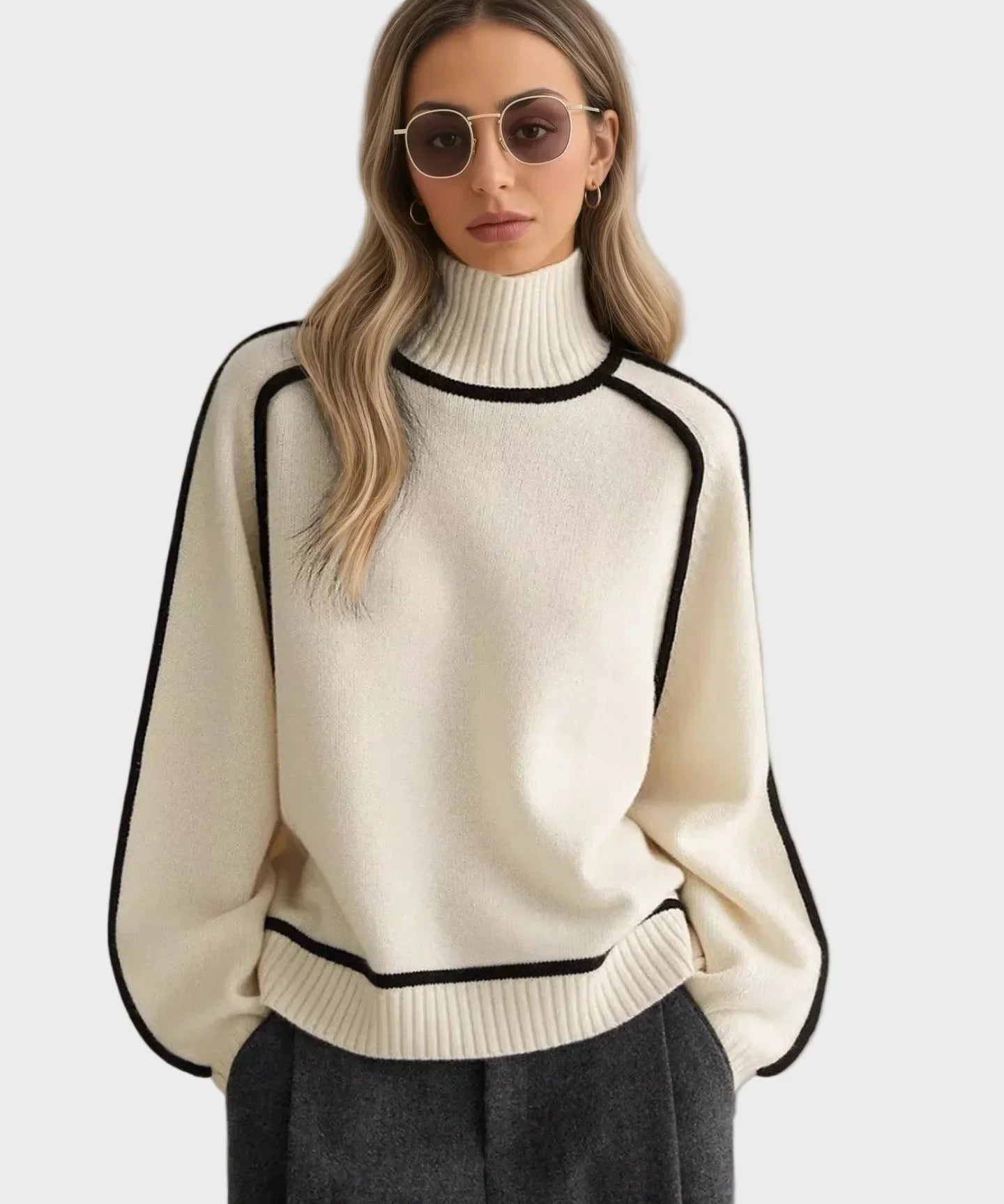 Kraljevski - Elegantni jednobojni pulover s visokim ovratnikom
