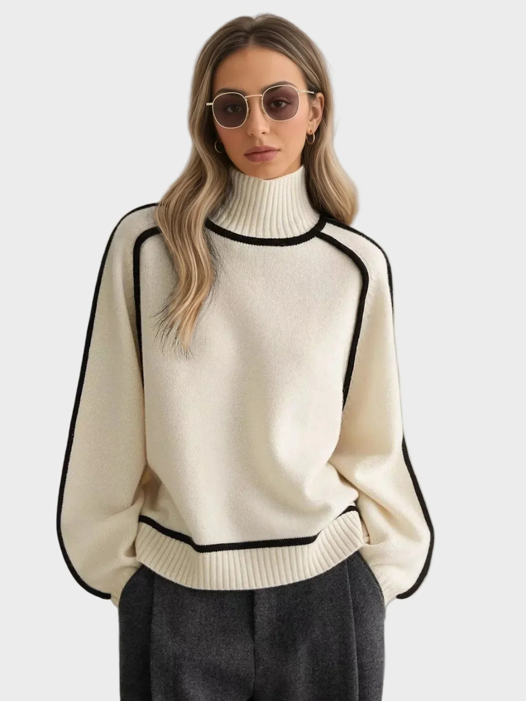 Kraljevski - Elegantan jednobojni pulover s visokim ovratnikom