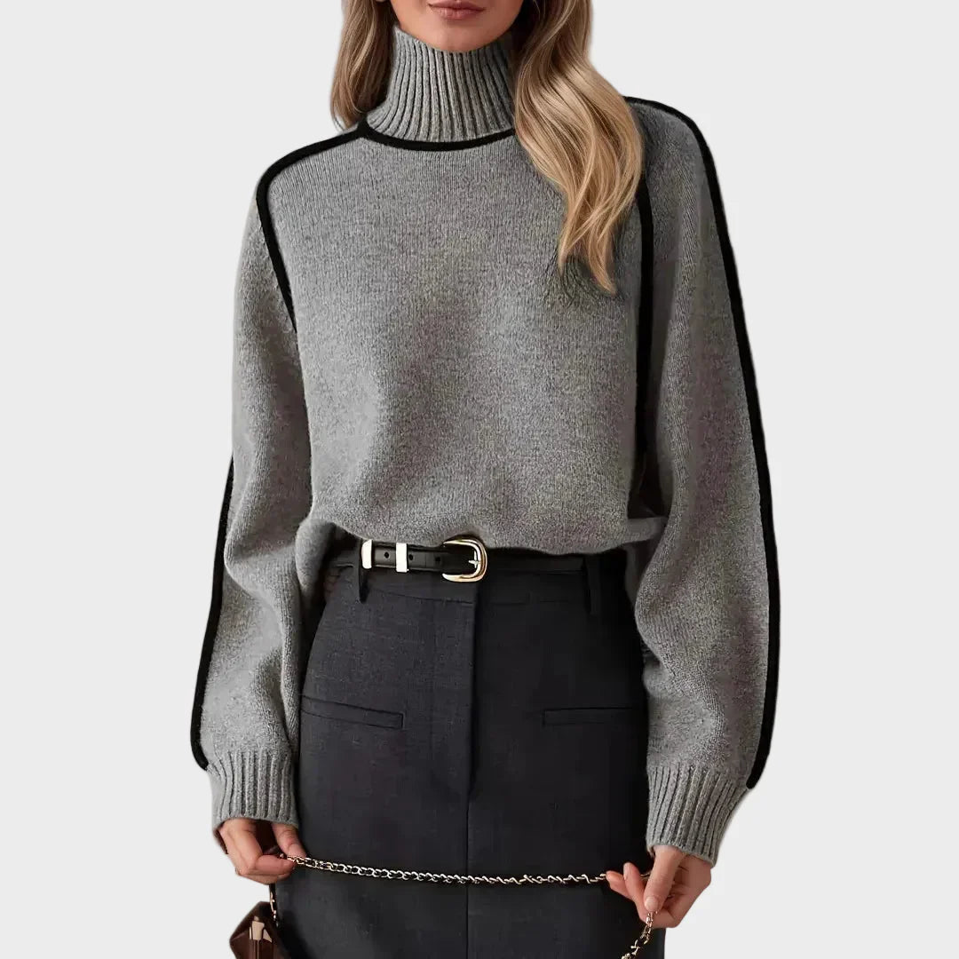 Kraljevski - Elegantni jednobojni pulover s visokim ovratnikom