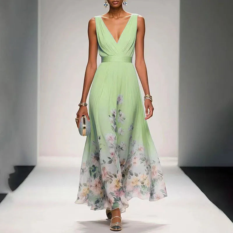Abito elegante a fiori con scollo a V
