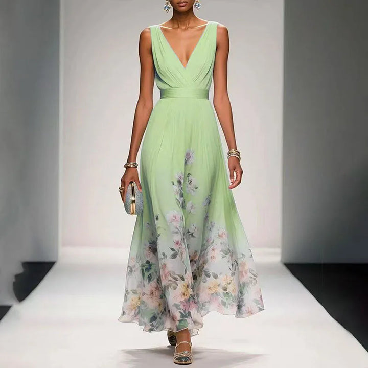 Abito elegante a fiori con scollo a V
