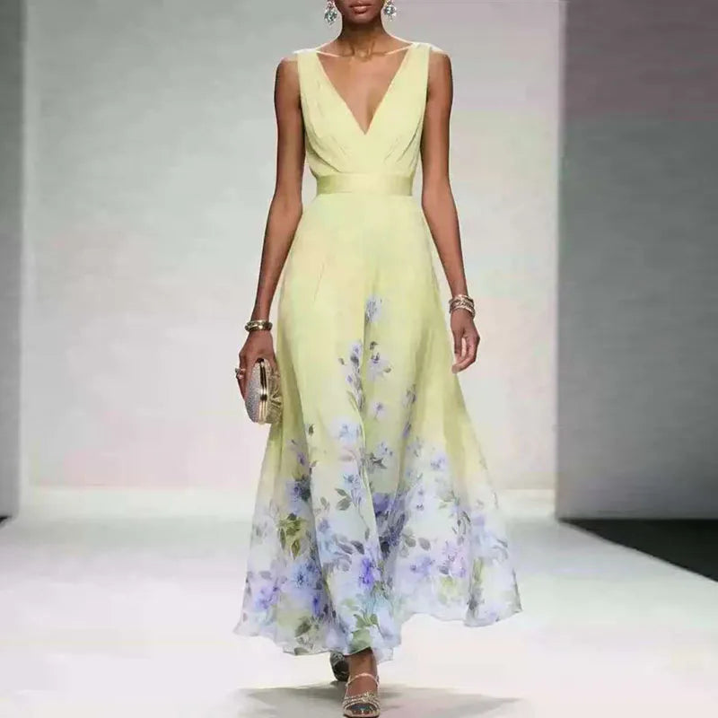 Abito elegante a fiori con scollo a V