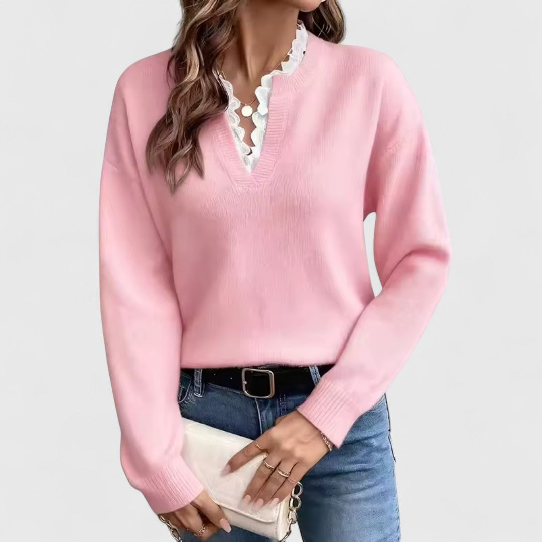 Sreća - Bluza s čipkom i V-izrezom za elegantnu udobnost