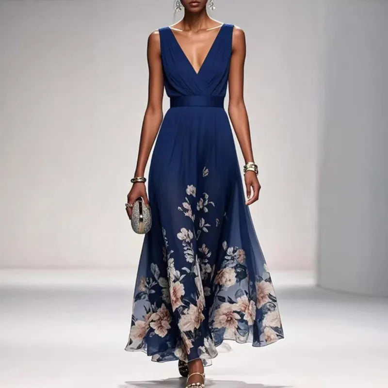 Abito elegante a fiori con scollo a V