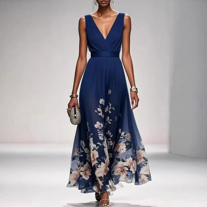 Abito elegante a fiori con scollo a V