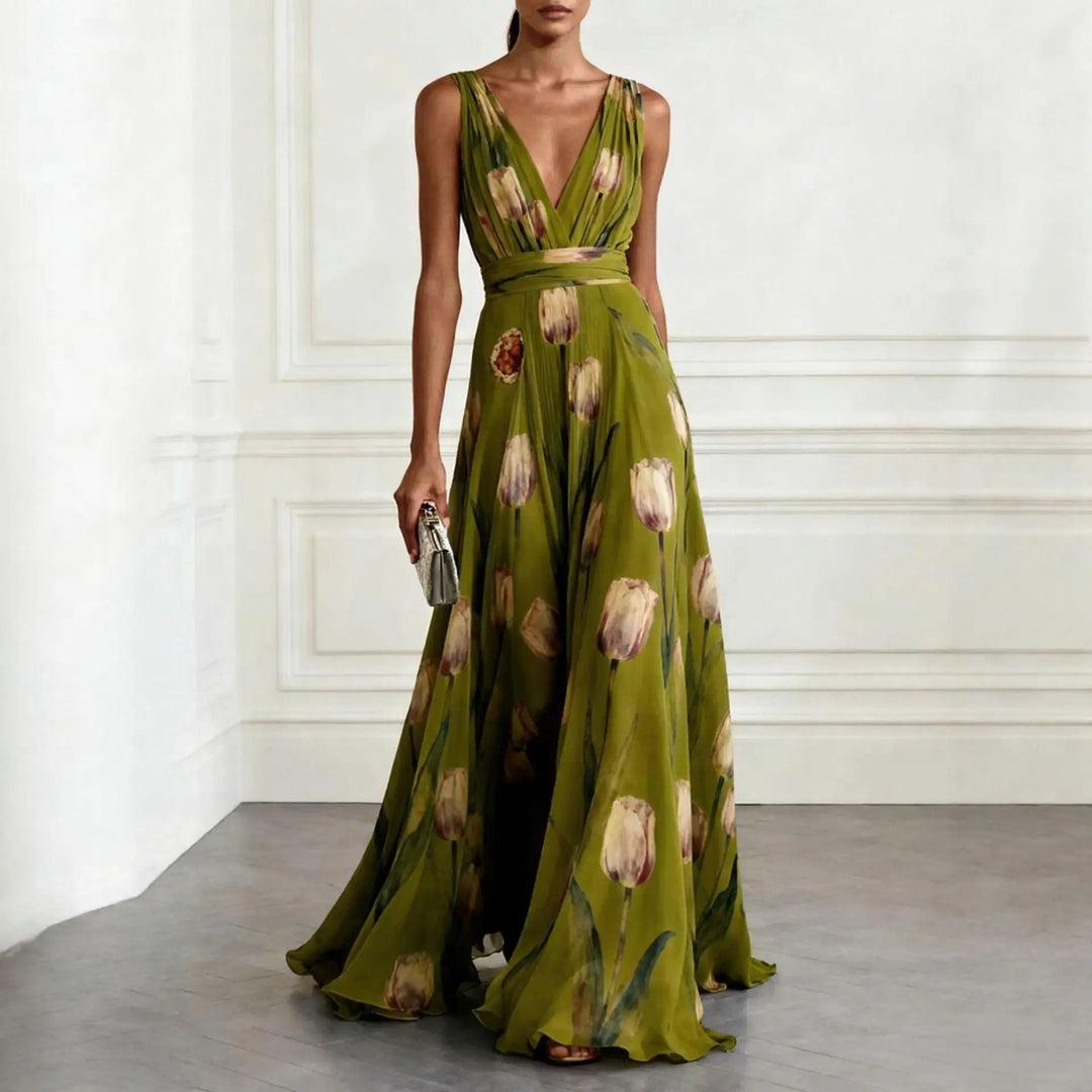 Abito elegante con stampa di tulipani