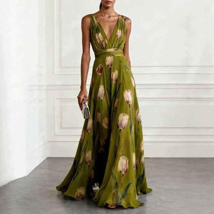 Abito elegante con stampa di tulipani