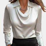 Elegantna Bijela Satenska Bluza s Draper Dekom