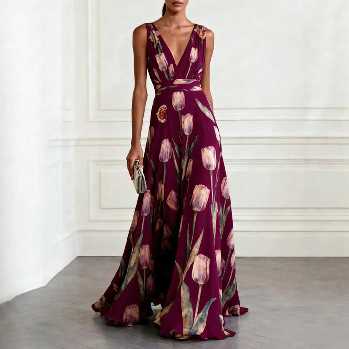 Abito elegante con stampa di tulipani