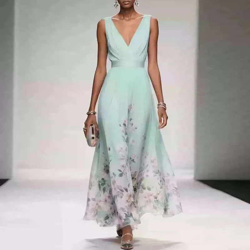 Abito elegante a fiori con scollo a V