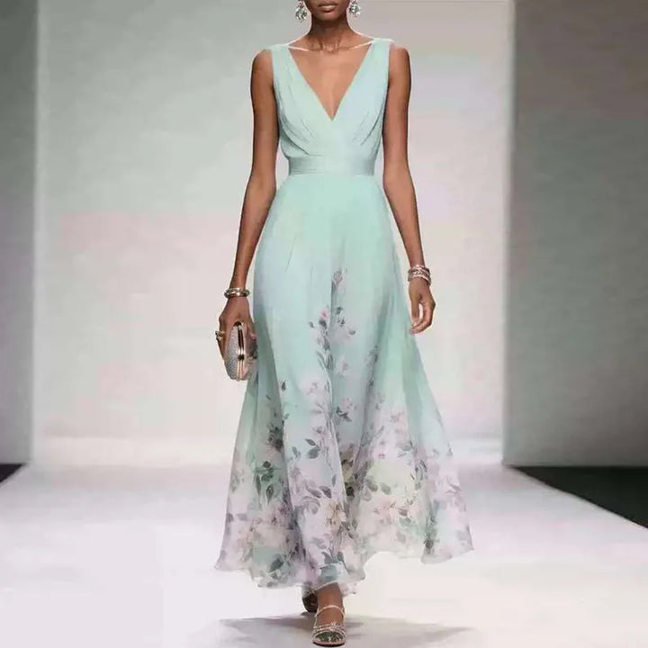 Abito elegante a fiori con scollo a V