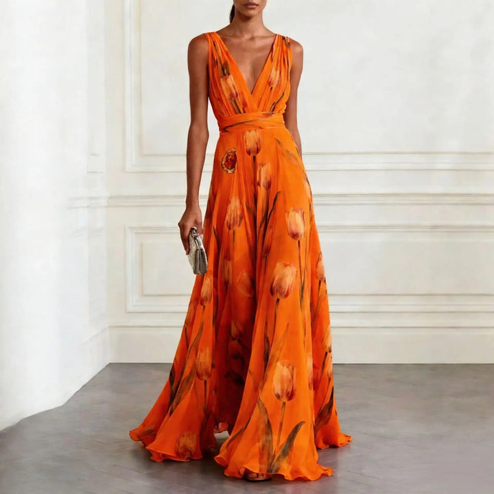 Abito elegante con stampa di tulipani