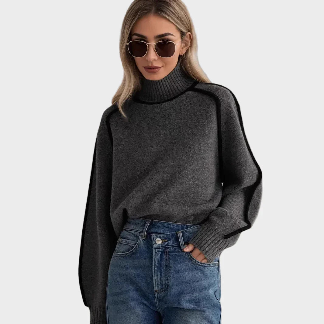 Kraljevski - Elegantni jednobojni pulover s visokim ovratnikom