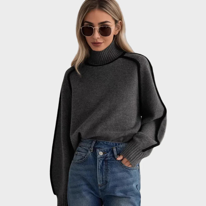 Kraljevski - Elegantan jednobojni pulover s visokim ovratnikom