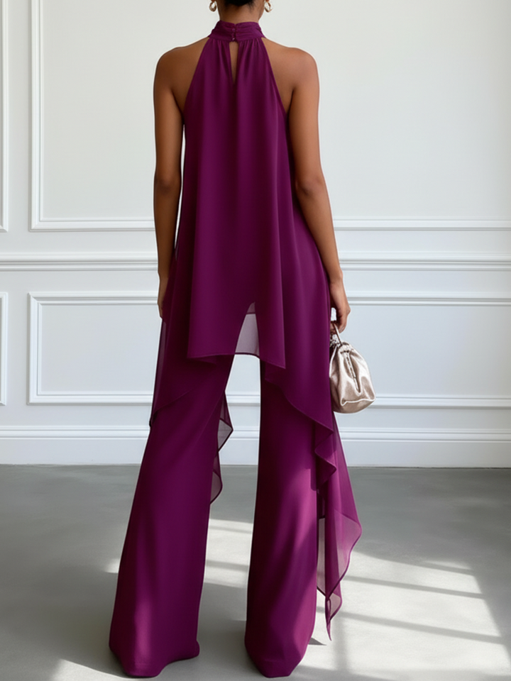 Completo Elegante Senza Maniche Viola con Top e Pantaloni