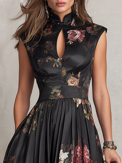 Abito midi in satin plissettato floreale