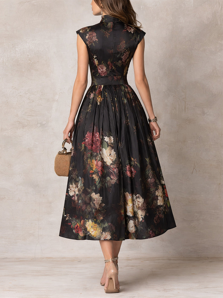 Abito midi in satin plissettato floreale