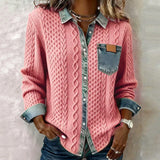 Eimilia - Pleteni top s pletenicama i denim detaljima