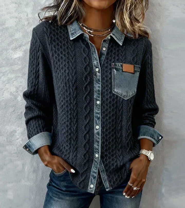 Eimilia - Pleteni top s pletenicama i denim detaljima