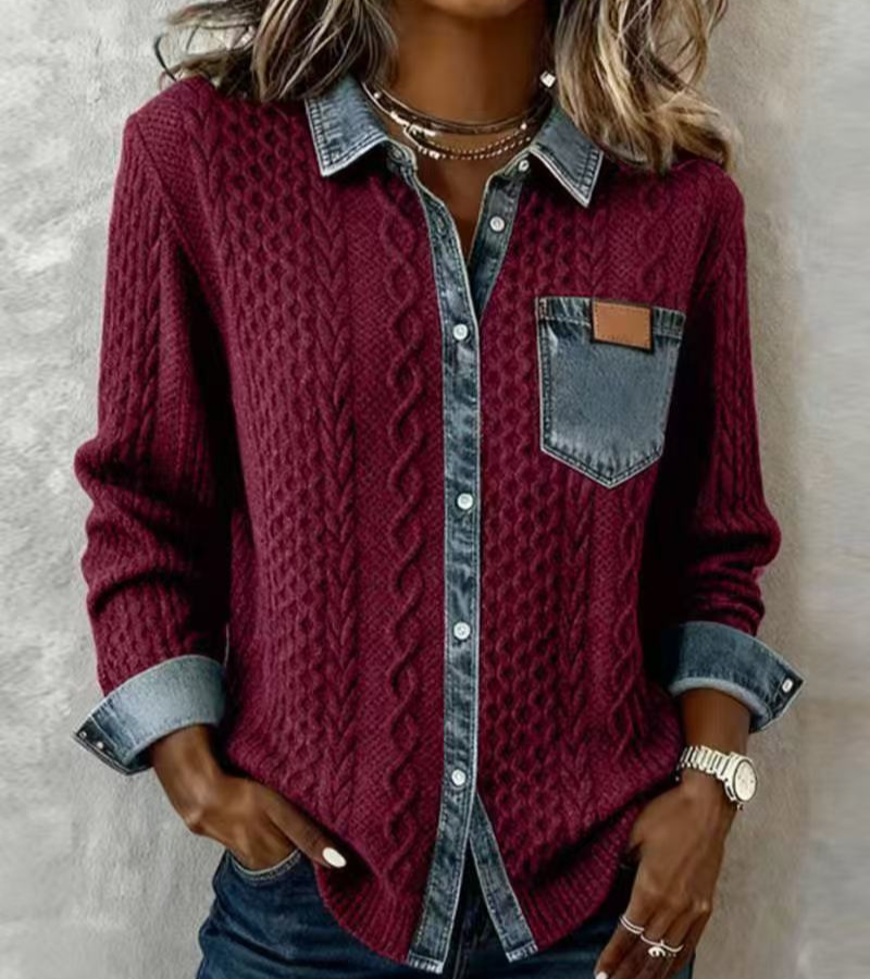 Eimilia - Pleteni top s pletenicama i denim detaljima