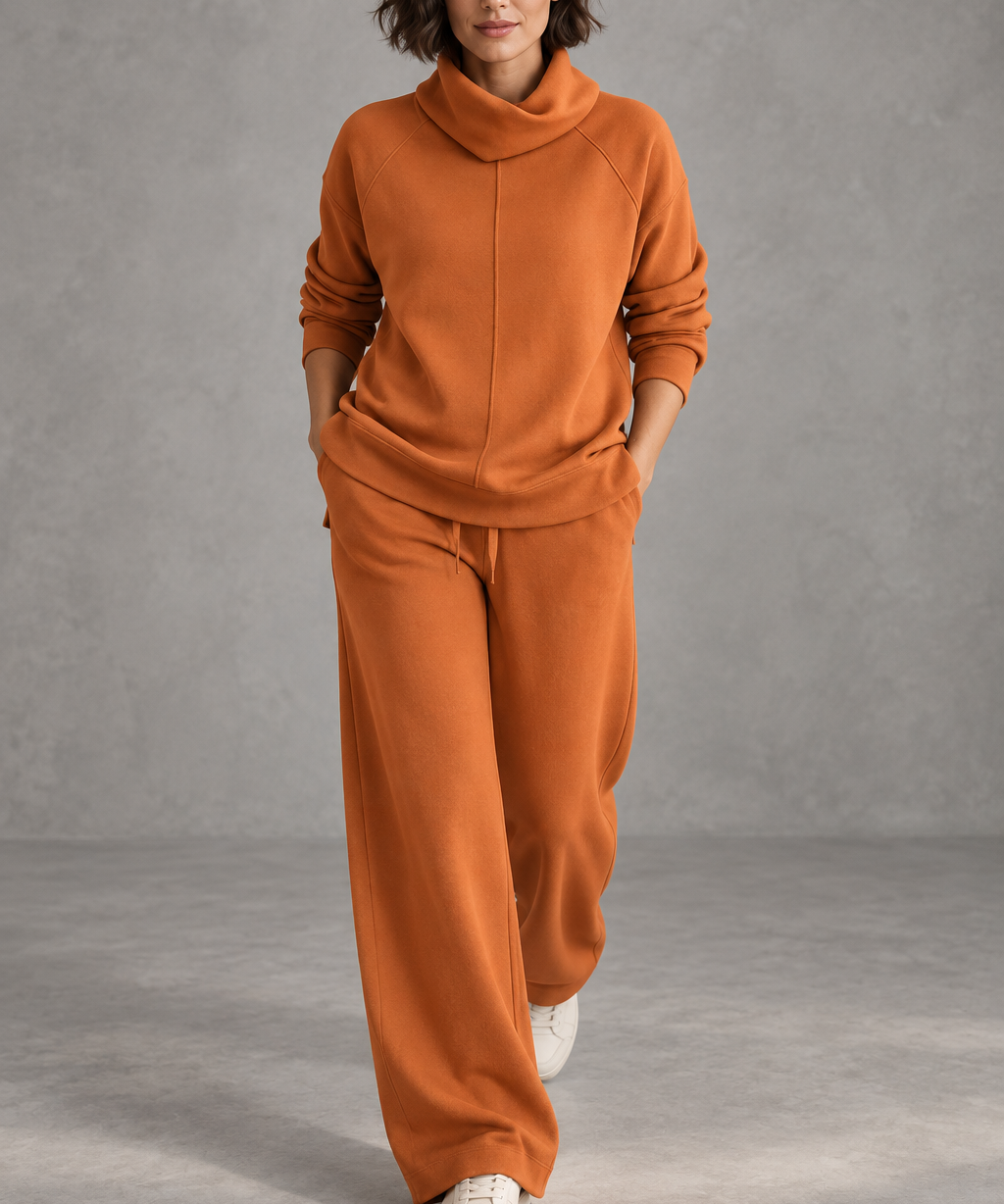 Aivra | Ženski dugi rukav turtleneck široke nogavice dvodijelni set s džepovima