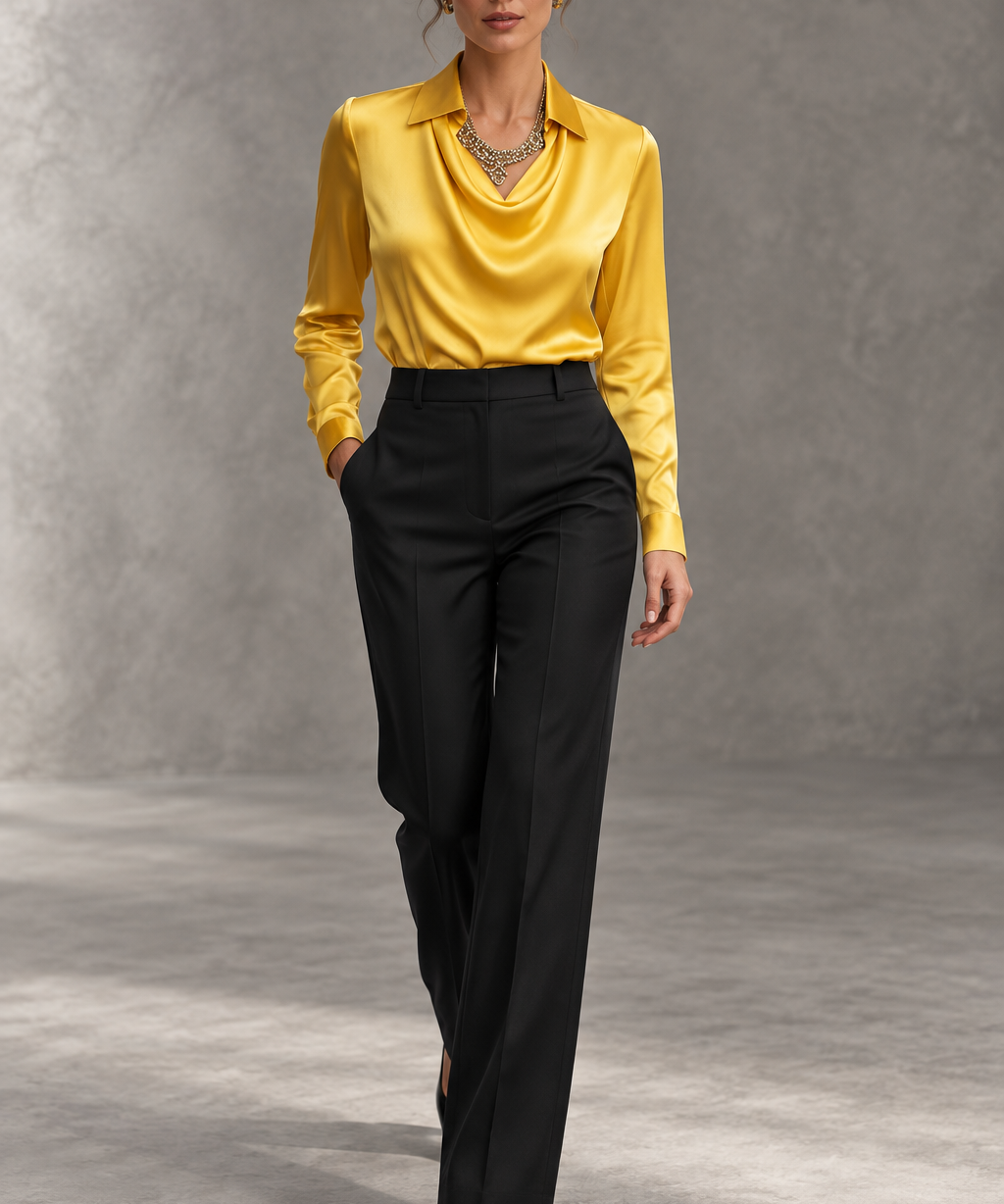 Elegantna Bijela Satenska Bluza s Draper Dekom