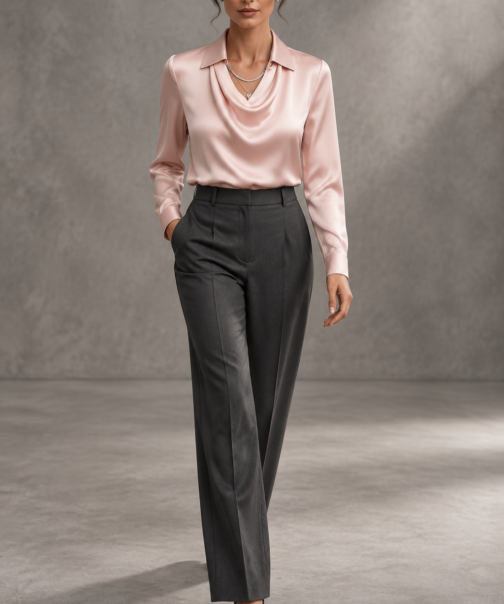 Elegantna Bijela Satenska Bluza s Draper Dekom