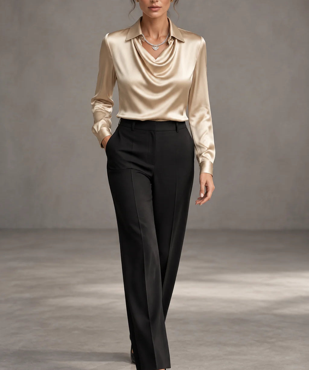 Elegantna Bijela Satenska Bluza s Draper Dekom