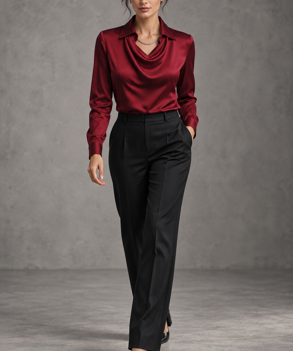 Elegantna Bijela Satenska Bluza s Draper Dekom