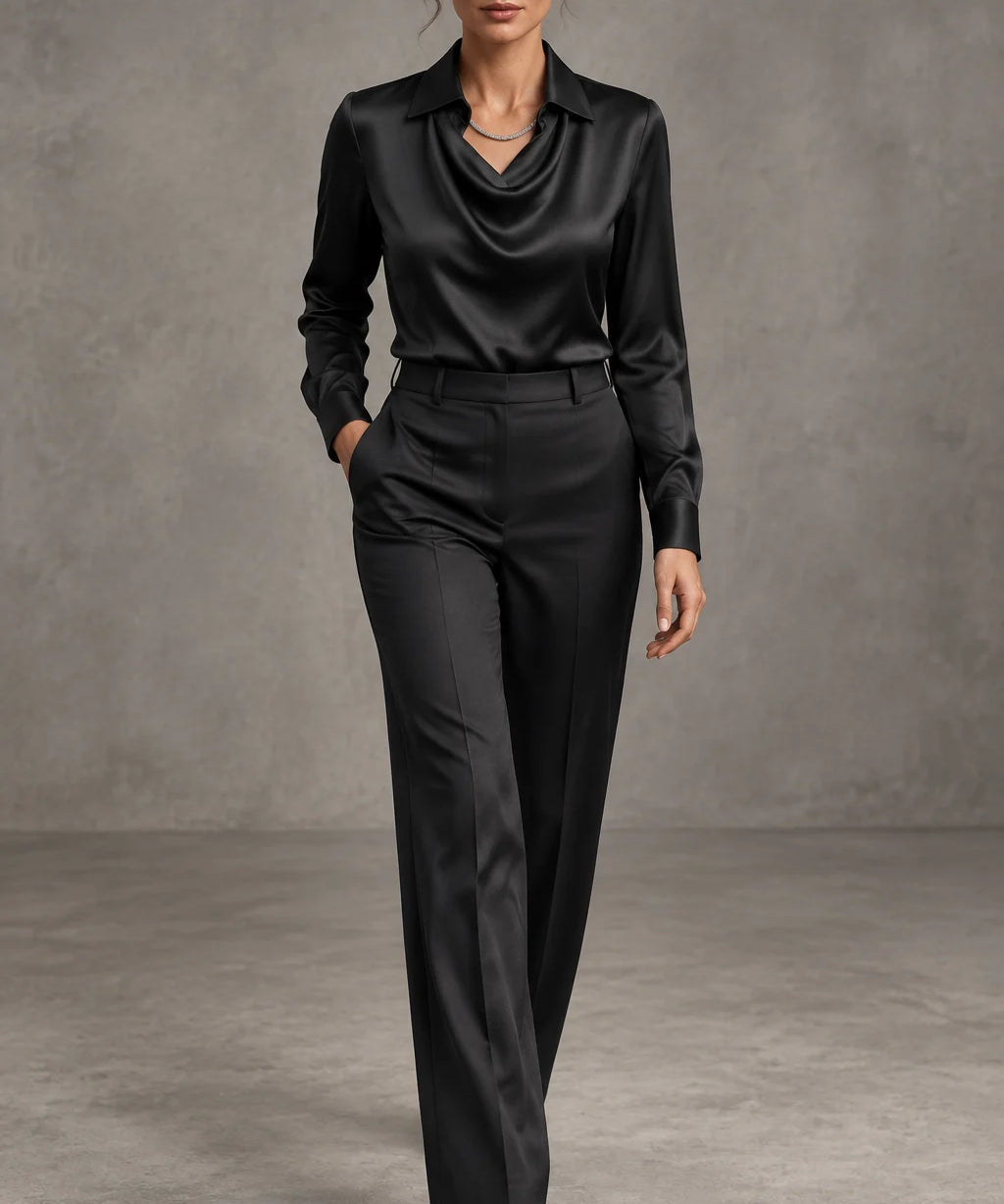 Elegantna Bijela Satenska Bluza s Draper Dekom