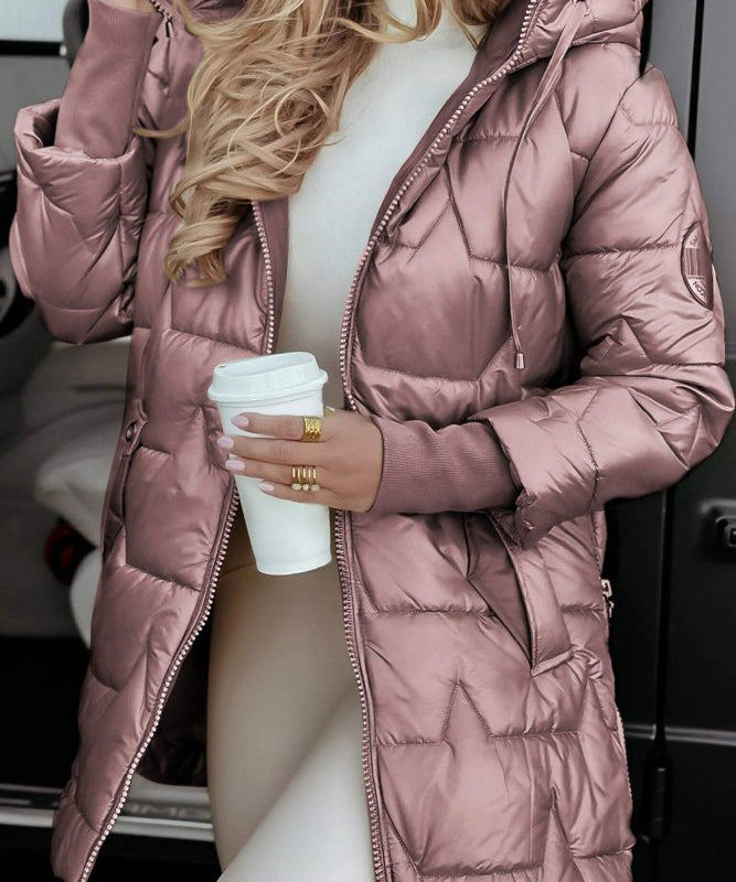 Aleksija - Dugo toplo kaput s kapicom od quilted materijala