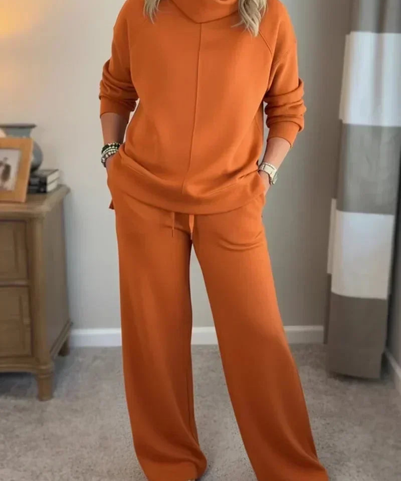 Aivra | Ženski dugi rukav turtleneck široke nogavice dvodijelni set s džepovima