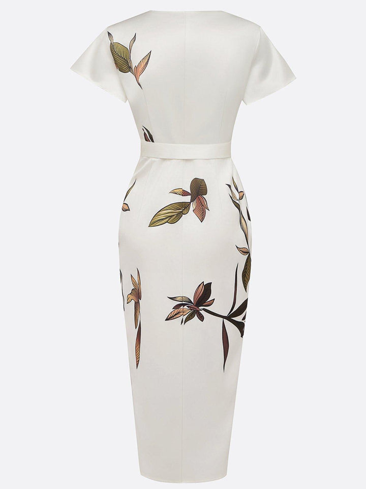 Abito Wrap Elegante con Stampa di Foglie