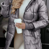 Aleksija - Dugo toplo kaput s kapicom od quilted materijala